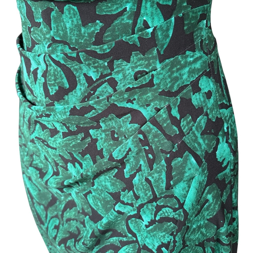 Ralph Lauren Stretch Bodycon Ruched Scoop Black Teal Floral Sheath Midi Dress - Picture 5 of 11